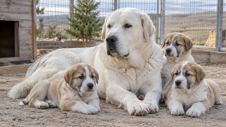 Central Asian Shepherd mother with puppies