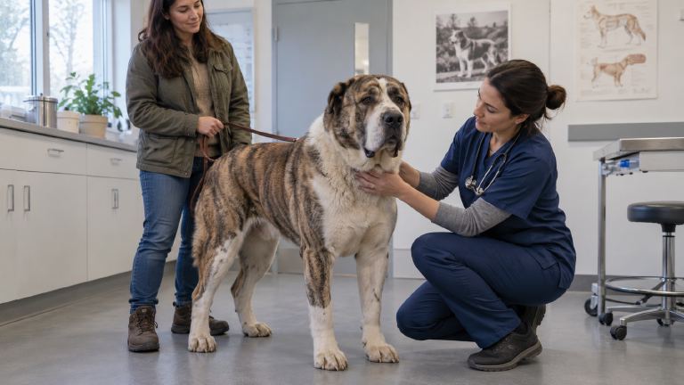 Central Asian Shepherd at a veterinary consultation