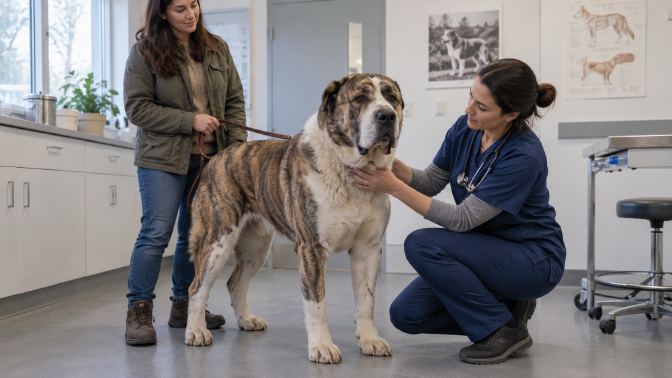Central Asian Shepherd at a veterinary consultation