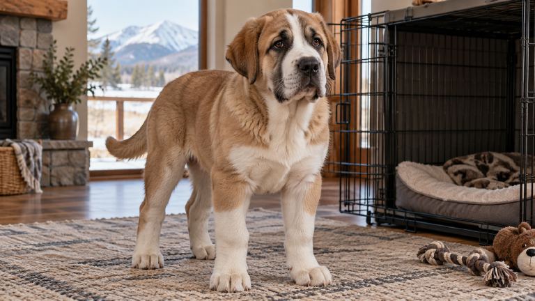 Central Asian Shepherd puppy in a prepared home