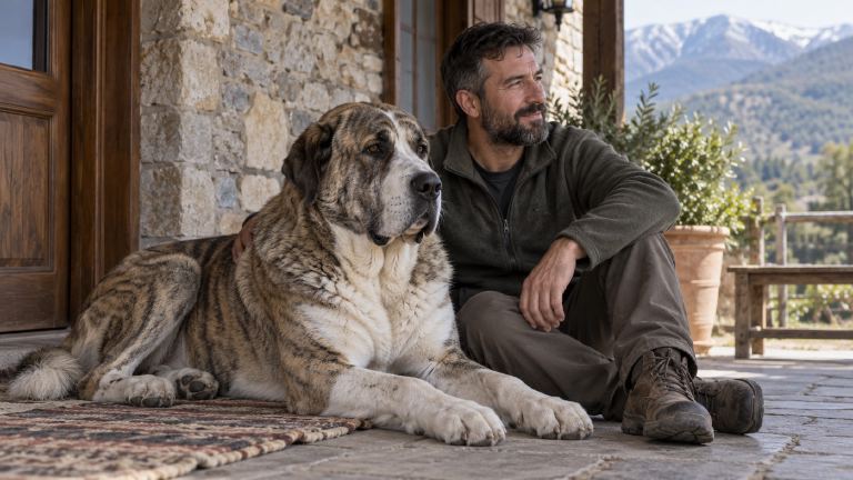 Central Asian Shepherd resting near its owner