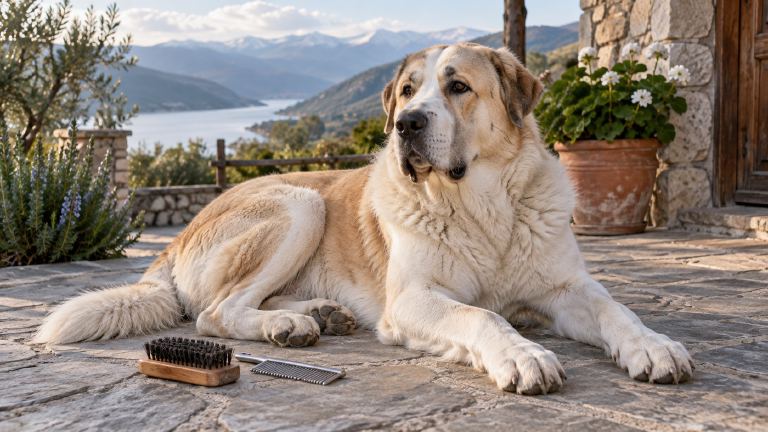 Brushes beside a resting dog